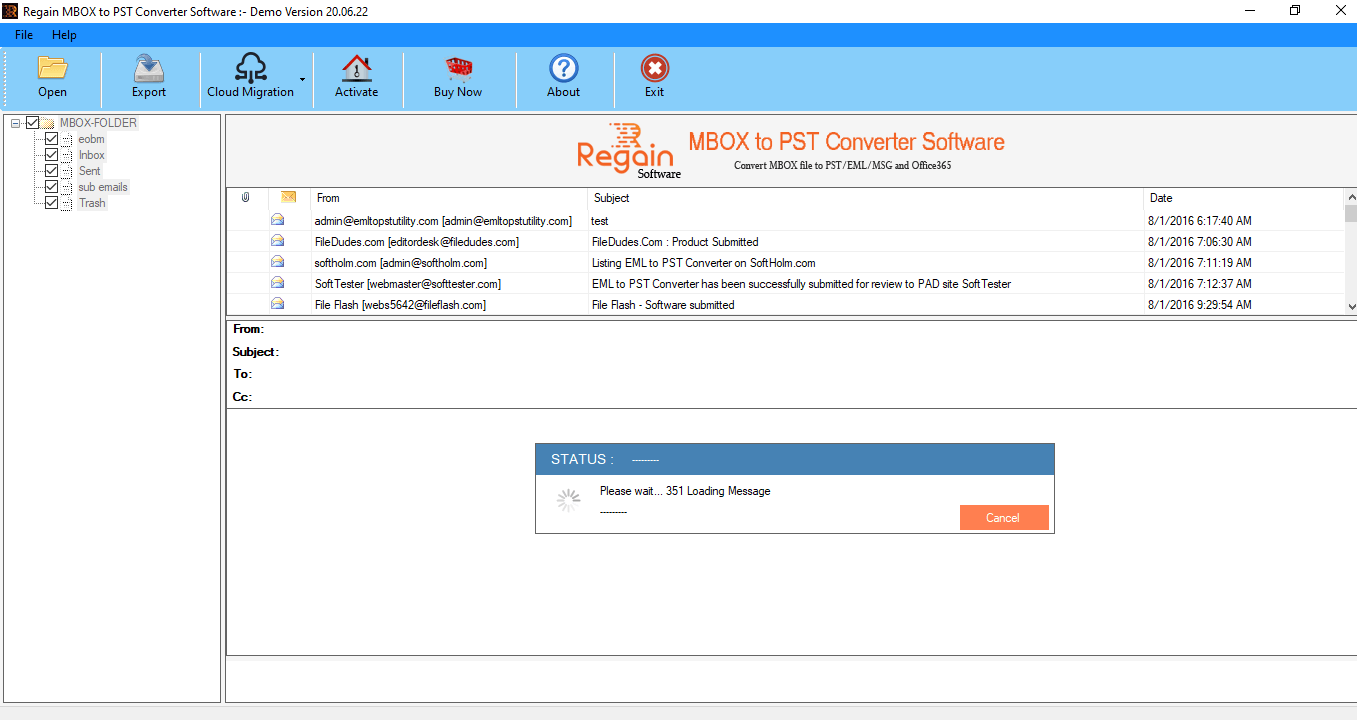 Shows the preview of Scanned email items