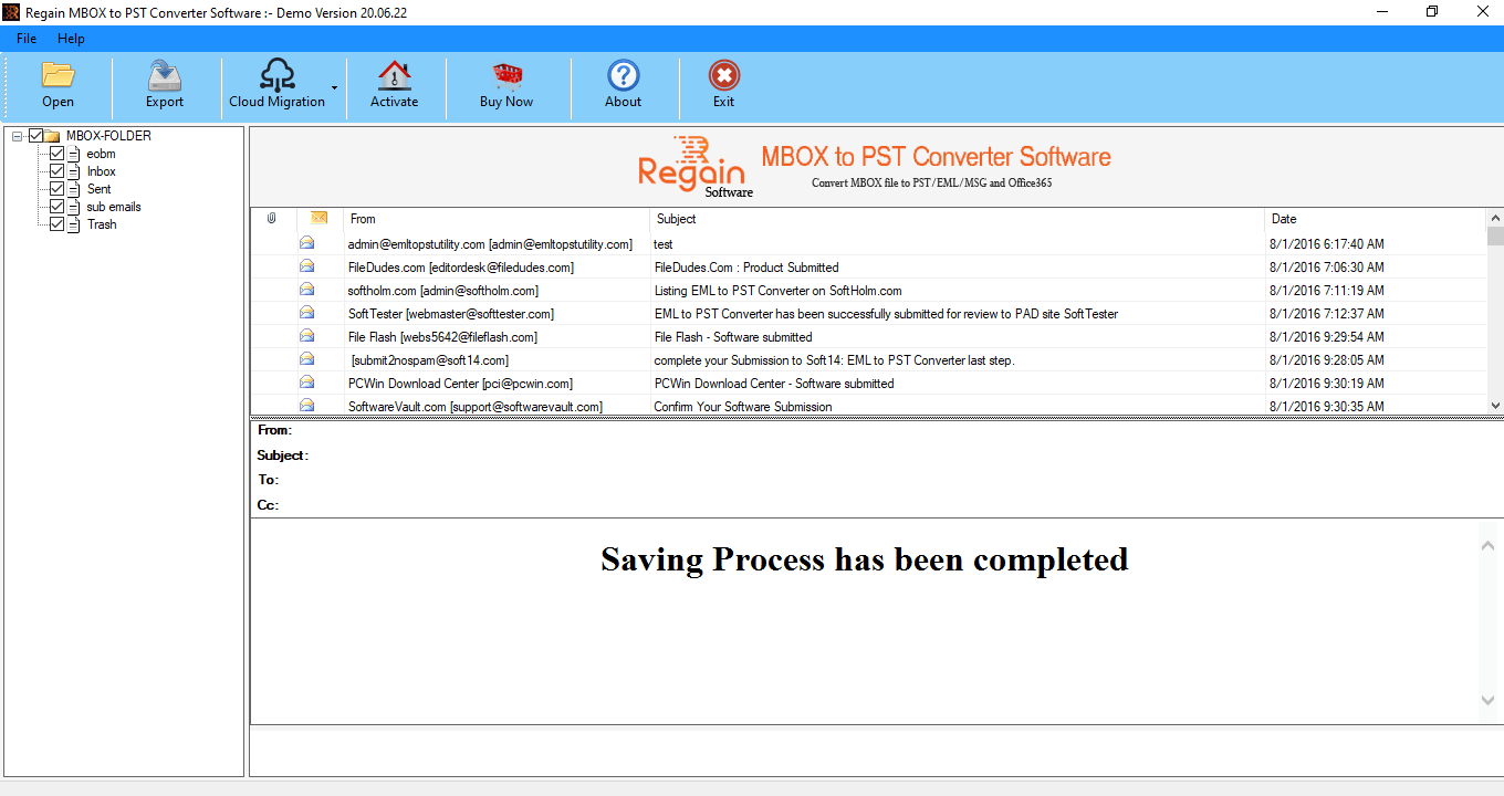 Sucessfully saved mbox itmes to pst format