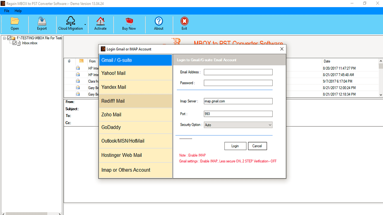 MBOX to Cloud Migration
